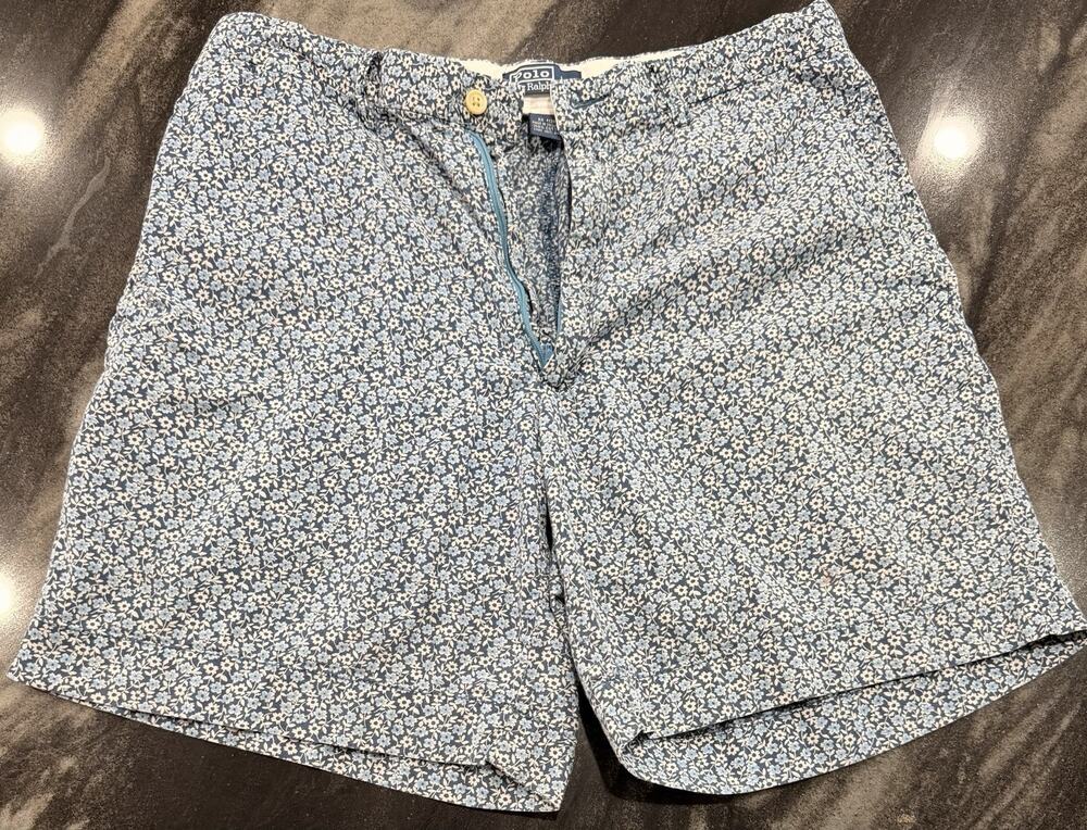 Polo Ralph Lauren Floral Shorts Mens 35 Blue White All Over Print Cotton